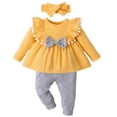 thumbnail image 1 of xaoyunyn 2 Piece Soft Outfit for Toddler Girl Cute Ruffled Long Sleeve Bow Front Top Casual Pant Sets, 1 of 6