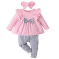 thumbnail image 1 of xaoyunyn 2 Piece Soft Outfit for Toddler Girl Cute Ruffled Long Sleeve Bow Front Top Casual Pant Sets, 1 of 6
