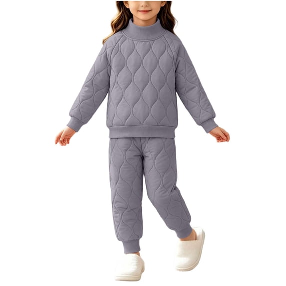 xaoyunyn 2 Piece Winter Outfits for Girls Warm Fleece Lined Stand Collar Quilted Tops Thermal Pant Sets 0-10 Years