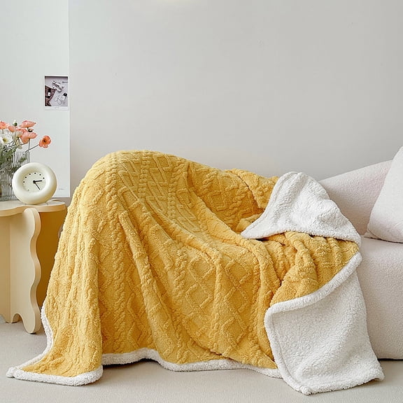 xaoyunyn 59x79 inches Tafu Lamb Blanket,Super Soft and Thickened Coral Velvet Blanket for Winter,Perfect for Sofa,Nap,Travel Outdoor Use,Yellow