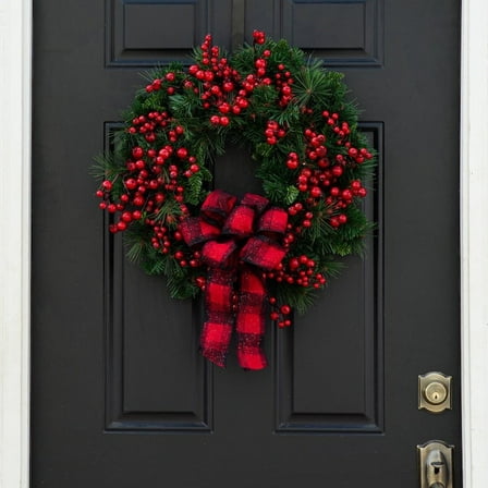 xaoyunyn Artificial Christmas Wreath for Front Door Berries and Pine Branch Decor,Without Light 11.8"