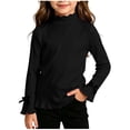 thumbnail image 1 of xaoyunyn Basic T-Shirts for Girl Casual Slim Solid Color Ruffle Trim Tops Thin Long Sleeve with Bow Shirt 1-10 Years, 1 of 6