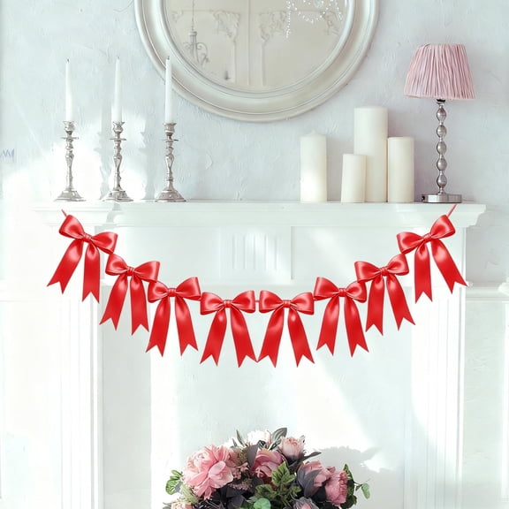 xaoyunyn Bow Garland Ribbon Bow Banner,Christmas Satin Ribbon Ornaments for Birthday,Bachelorette Party,Red