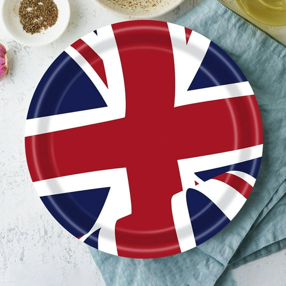 xaoyunyn British Flag Themed Party Supplies Kit,Paper Napkins,Plates Cups for Memorial Day,Queen's Birthday Patriotic Events,Disposable Tableware Set