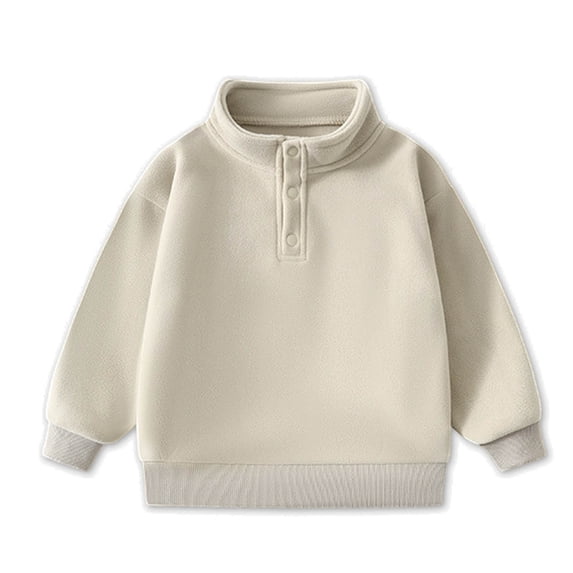xaoyunyn Button Down Sweatshirt for Kids Casual Solid Color Warm Stand Collar Long Sleeve Pullover 1-13 Years