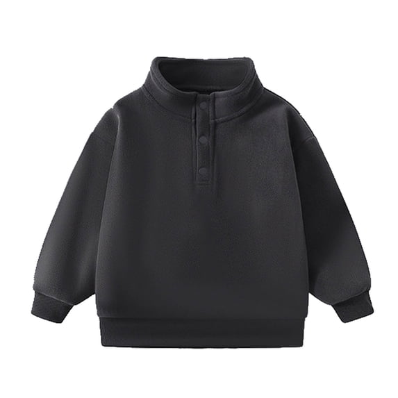 xaoyunyn Button Down Sweatshirt for Kids Casual Solid Color Warm Stand Collar Long Sleeve Pullover 1-13 Years