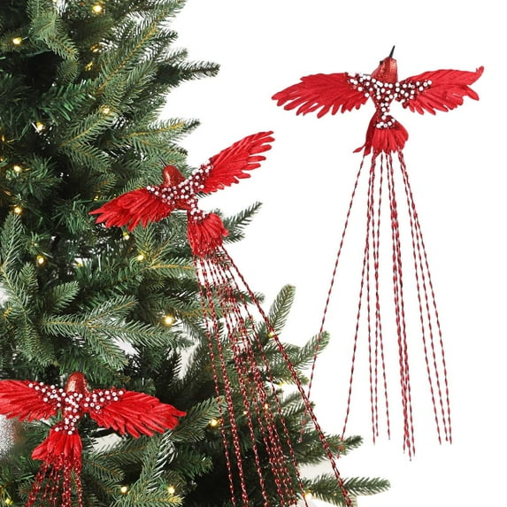 xaoyunyn Christmas Glitter Poinsettia Birds Ornaments Holiday Decoration for Tree Wedding Arrangements Gift Hangings Festive Home Decor Accessories
