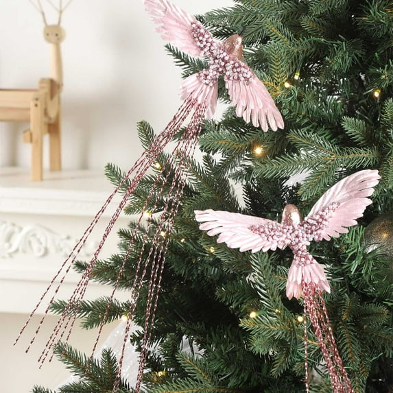 xaoyunyn Christmas Glitter Poinsettia Birds Ornaments Holiday Decoration for Tree Wedding Arrangements Gift Hangings Festive Home Decor Accessories