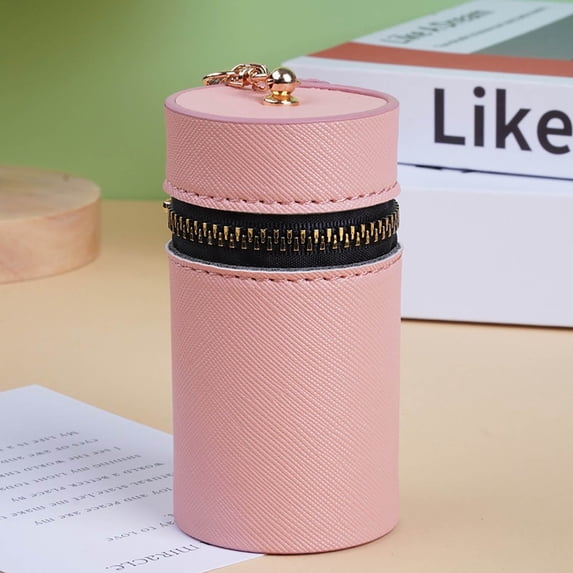 xaoyunyn Compact Cylindrical Coin Purse with Zipper Closure Multipurpose Accessory for Change Lipstick Keys and Earphones Portable and Stylish Organizer Pink