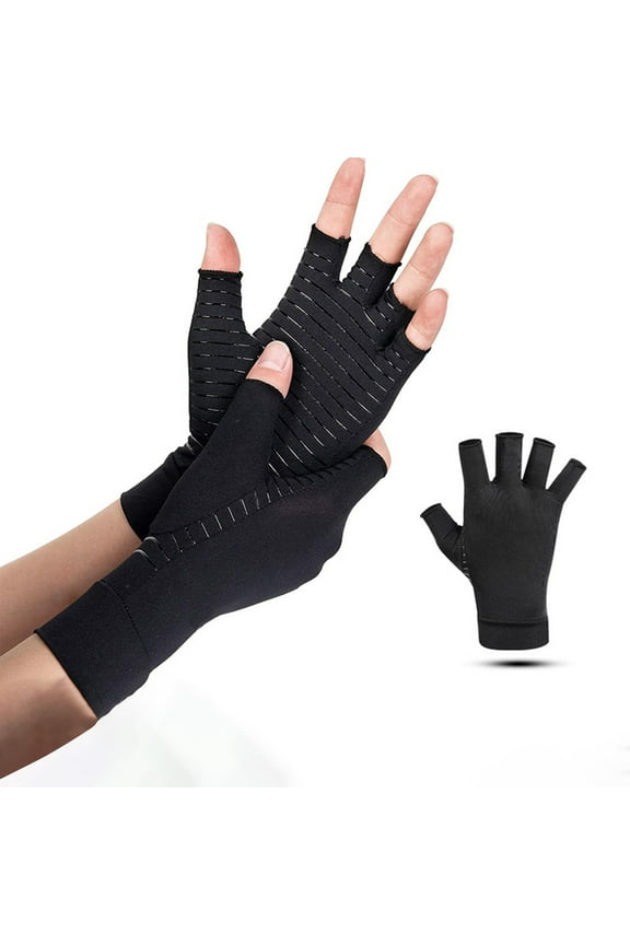 Copper Fiber Gloves for Women and Men,Half Finger for Outdoor Cycling and Wrist Protection for Carpal Tunnel,Rheumatoid & Tendonitis,L