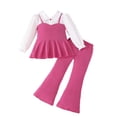 thumbnail image 1 of xaoyunyn Flared Pant Set for Girls Fall Long Sleeve Ruffled Hem Lapel Top 2 Piece Fashion Outfits 2-7 Years, 1 of 6