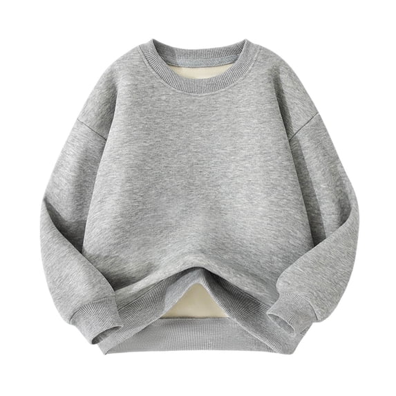 xaoyunyn Fleece Lined Sweatshirt for Kids Winter Thickened Warm Solid Color Round Neck Long Sleeve Pullover 3-14 Years