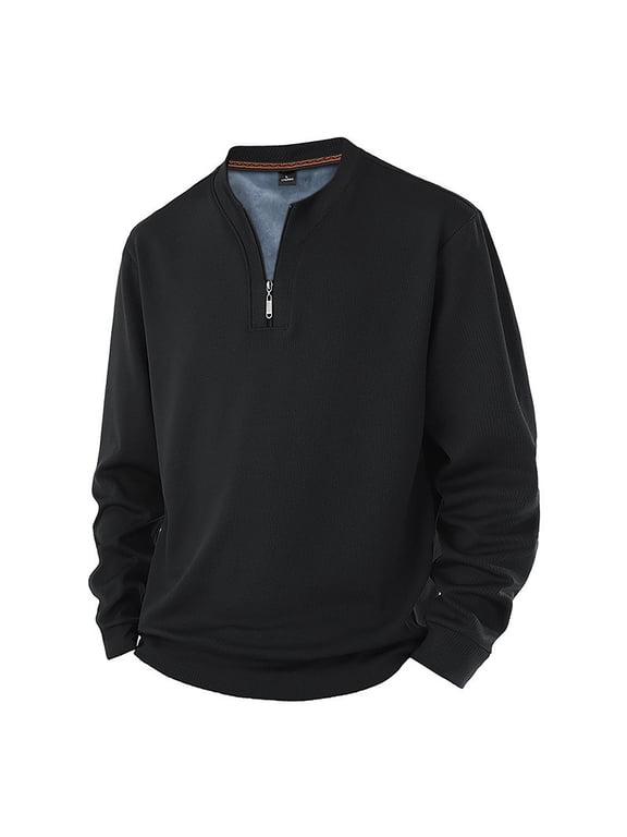 Fleece Lined Tops for Mens Fall Winter Casual Comfy Solid Color Half Zipper Thermal Pullover T-Shirt