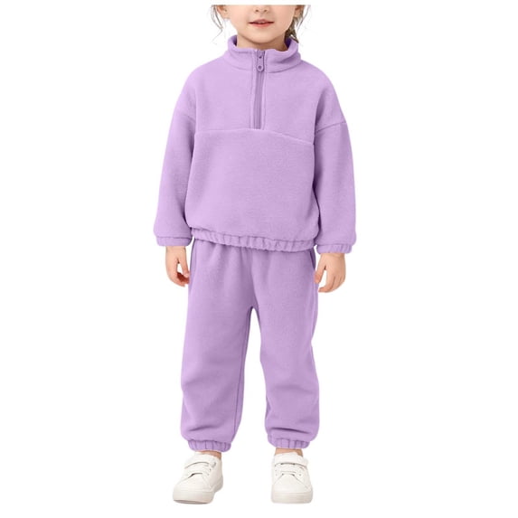 xaoyunyn Fleece Sweatsuit Outfit for Girl Warm Half Zipper Stand Collar Sweatshirts Elastic Waisted Pants Set 0-7 Years
