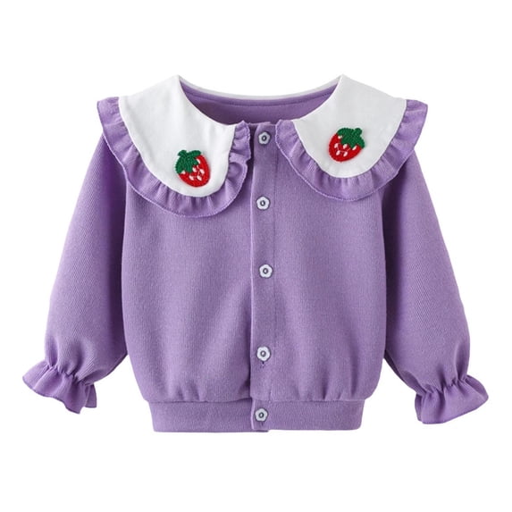 xaoyunyn Girl Cute Cardigans Fall Casual Button Down Embroidery Ruffled Long Sleeve Sweatshirt Coats