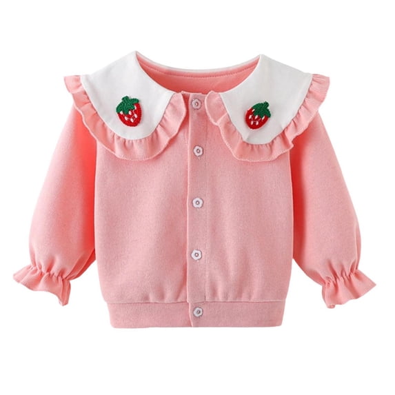 xaoyunyn Girl Cute Cardigans Fall Casual Button Down Embroidery Ruffled Long Sleeve Sweatshirt Coats