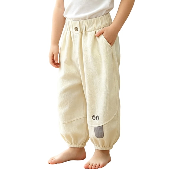 xaoyunyn Girl's Casual Pant Cute Elastic Waisted Cinch Bottom Long Pant with Pockets 0-8 Years