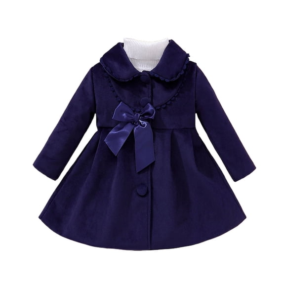 xaoyunyn Girl's Dress Coat Winter Windbreaker Lapel Button Long Sleeve Jacket Fashion Solid Color Outerwear