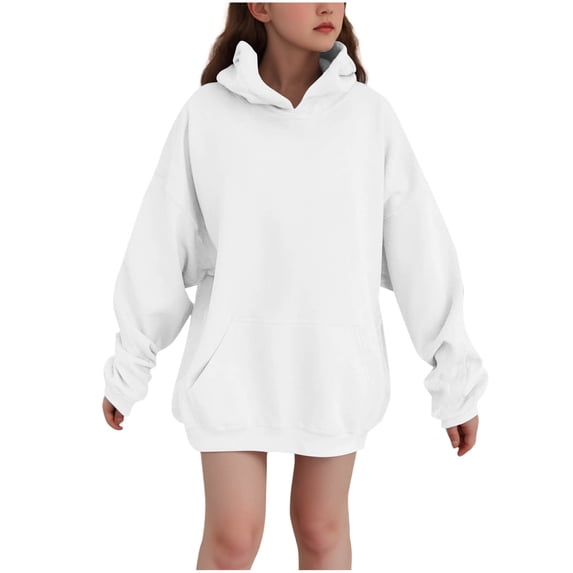 xaoyunyn Girl's Oversized Hoodie Sweatshirt Casual Loose Fashion Plain Long Sleeve Pullover Tops with Pocket 2-13 Years