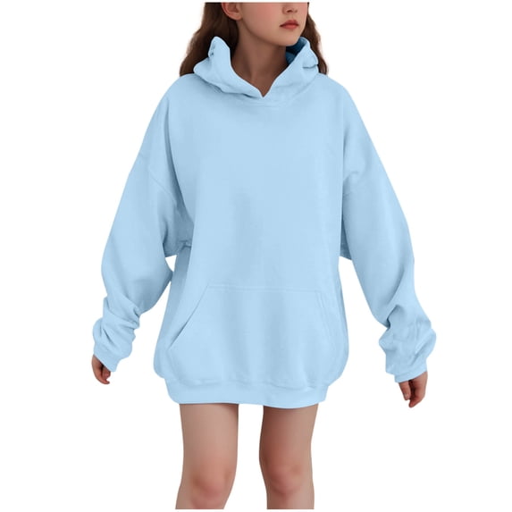xaoyunyn Girl's Oversized Hoodie Sweatshirt Casual Loose Fashion Plain Long Sleeve Pullover Tops with Pocket 2-13 Years