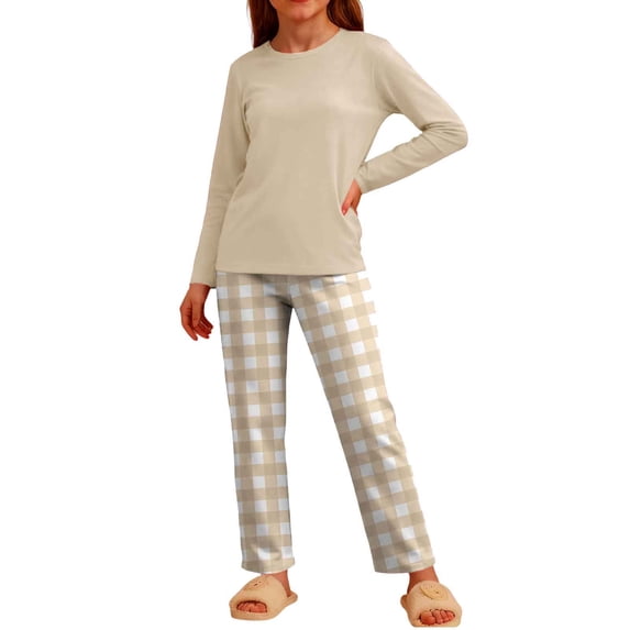 xaoyunyn Girl's Plaid Pant Sets Spring Fall Casual Basic Solid Color Crewneck Long Sleeve Tops 3-12 Years