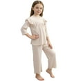 thumbnail image 1 of xaoyunyn Girl's Solid Color Homewear Outfits Cute Ruffle Long Sleeve Tops Casual Loose Wide Leg Pants Set 1-10 Years, 1 of 5
