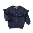 thumbnail image 1 of xaoyunyn Girls Cardigan Solid Color Ruffle Trim Button Down Sweater Jacket Casual Knitted Warm Outerwear 1-8 Years, 1 of 6