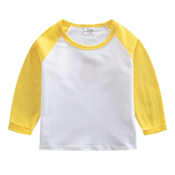xaoyunyn Girls Color Block Tops Casual Loose Crewneck Long Sleeve Patchwork Basic Tees 2-12 Years