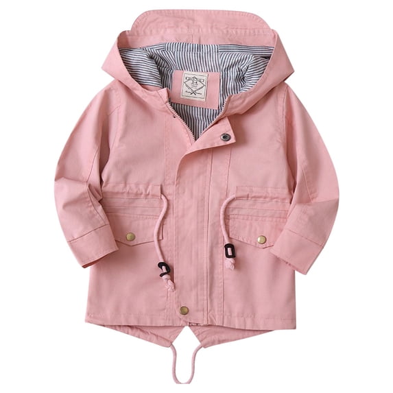 xaoyunyn Girls Fall Winter Jacket Casual Striped Lined Zipper Hooded Coats with Adjustable Drawstring 3-10 Years
