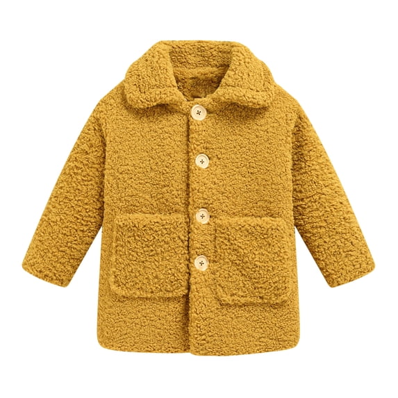 xaoyunyn Girls Fleece Jacket Winter Thick Warm Solid Color Button Down Lapel Outerwear with Pockets 2-9 Years