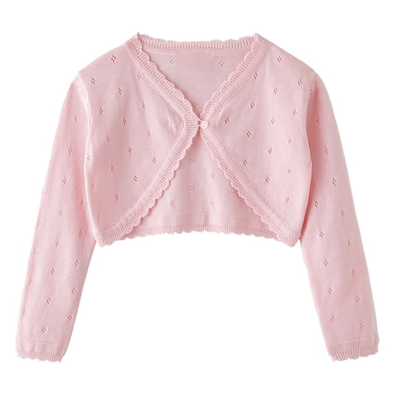 xaoyunyn Girls Open Front Cardigan Fall Hollow Out Button Long Sleeve Cropped Knitted Jacket 18M-7 Years