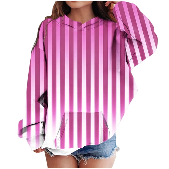 xaoyunyn Girls Oversized Hoodies Casual Loose Striped Gradient Color Long Sleeve Sweatshirt with Pockets