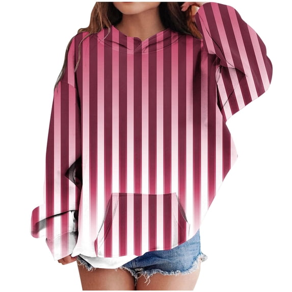 xaoyunyn Girls Oversized Hoodies Casual Loose Striped Gradient Color Long Sleeve Sweatshirt with Pockets