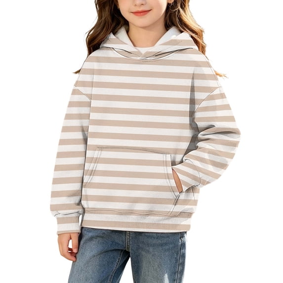 xaoyunyn Girls Pullover Hoodie Casual Striped Long Sleeve Fall Comfy Sweatshirt with Pockets 18M-15 Years