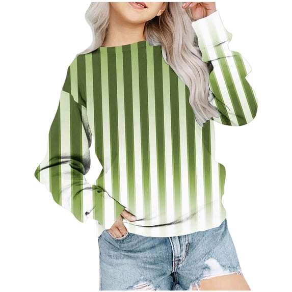 xaoyunyn Girls Round Neck Striped Pullover Casual Fashion Long Sleeve Gradient Color Sweatshirt 1-12 Years