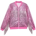 thumbnail image 1 of xaoyunyn Girls Sequin Coats Fashion Zipper Long Sleeve Fringe Jacket Casual Streetwear Outerwear 3-10 Years, 1 of 3