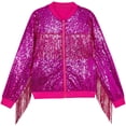 thumbnail image 1 of xaoyunyn Girls Sequin Coats Fashion Zipper Long Sleeve Fringe Jacket Casual Streetwear Outerwear 3-10 Years, 1 of 3