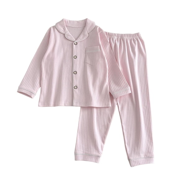 xaoyunyn Girls Sleepwear 2 Piece Outfits Long Sleeve V Neck Lapel Button Down Top Casual Pant Sets 1-16 Years