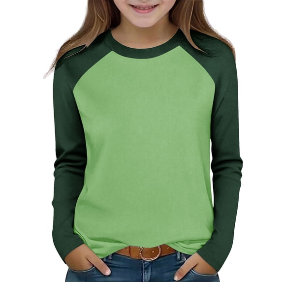 xaoyunyn Girls Slim Shirts Spring Fall Round Neck Long Sleeve Tops Casual Fashion Patchwork Blouses 2-15 Years