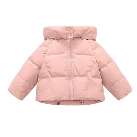xaoyunyn Girls Stand Up Collar Jacket Winter Warm Lightweight Puffer Hooded Coat Solid Color Zipper Outerwear 2-10 Years