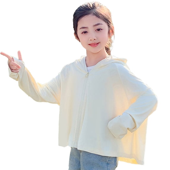xaoyunyn Girls Sunscreen Summer Thin Lightweight Sunproof Coats Casual Breathable Zipper Long Sleeve Hooded Sun Shirts 5-14 Years
