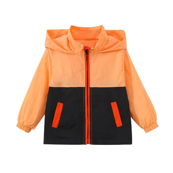 xaoyunyn Girls Waterproof Jackets Lightweight Color Block Windproof Hooded Coats Casual Fashion Patchwork Outerwear 1-10 Years