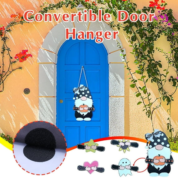 xaoyunyn Gnome Door Hanger Welcome Sign with Interchangeable Holiday Items,Reusable Wooden Decor for Home,Porch,Classroom,Parties,12in x 6in