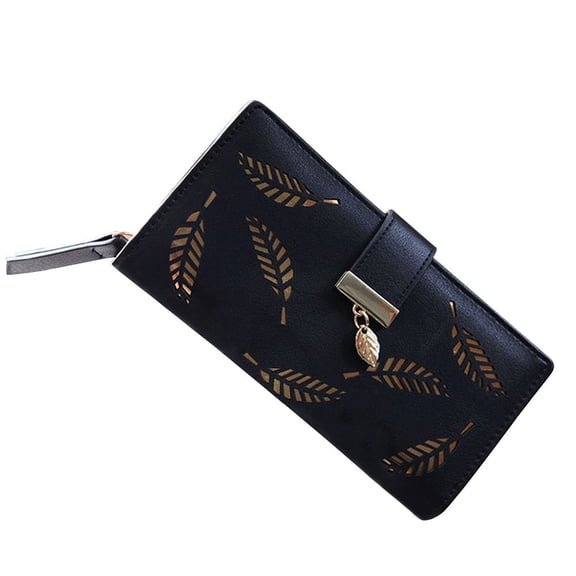 xaoyunyn Hollow Leaf Stylish Women's Wallet with Synthetic Leather,Large Capacity,Frosted Texture,Multiple Card Slots Zipper Buckle for Versatile Use