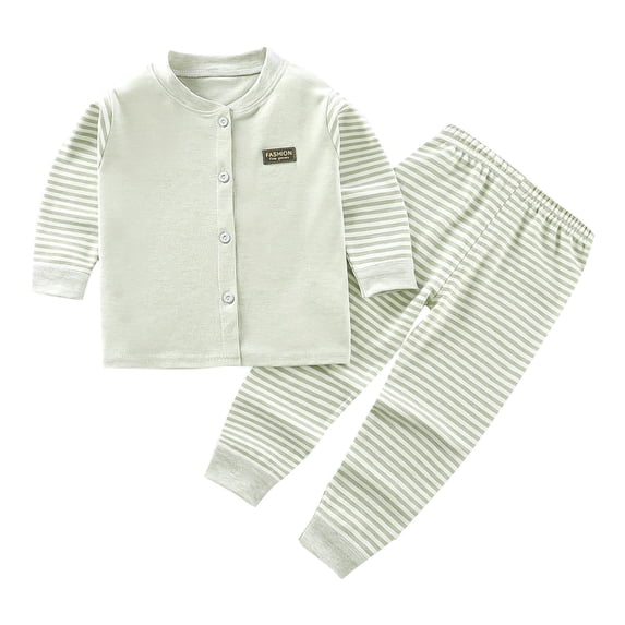 xaoyunyn Homewear Outfits for Girls Casual Lightweight Button Down Patchwork Tops Striped Long Pant Sets 0-3 Years