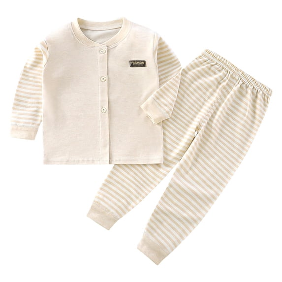 xaoyunyn Homewear Outfits for Girls Casual Lightweight Button Down Patchwork Tops Striped Long Pant Sets 0-3 Years