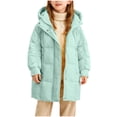 thumbnail image 1 of xaoyunyn Hooded Puffer Jacket for Girls Pleated Sleeve Long Winter Padded Coats Solid Color Windproof Outerwear 4-12 Years, 1 of 6