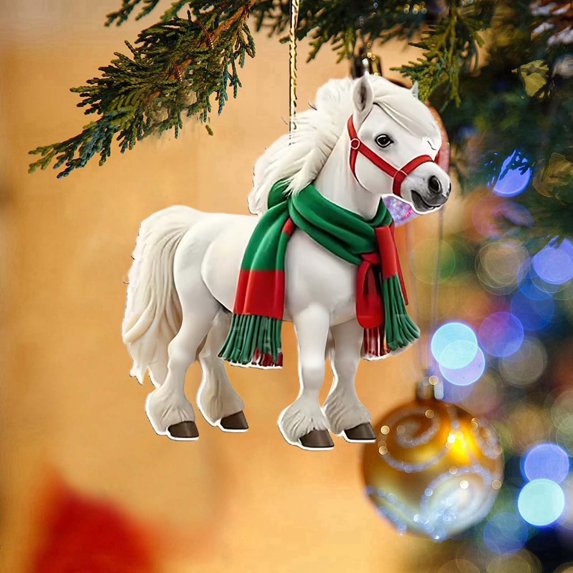 xaoyunyn Horse Christmas Ornament,Acrylic 2D Flat Christmas Tree Decorations,Outdoor Indoor Home Decor