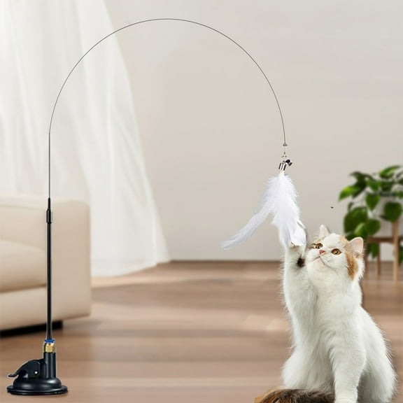 xaoyunyn Interactive Cat Toy with Feathers and Bells Suction Cup Wand for Kittens,Multi Sensory Stimulating Play Stick with Ergonomic Handle,Exercise and Entertainment