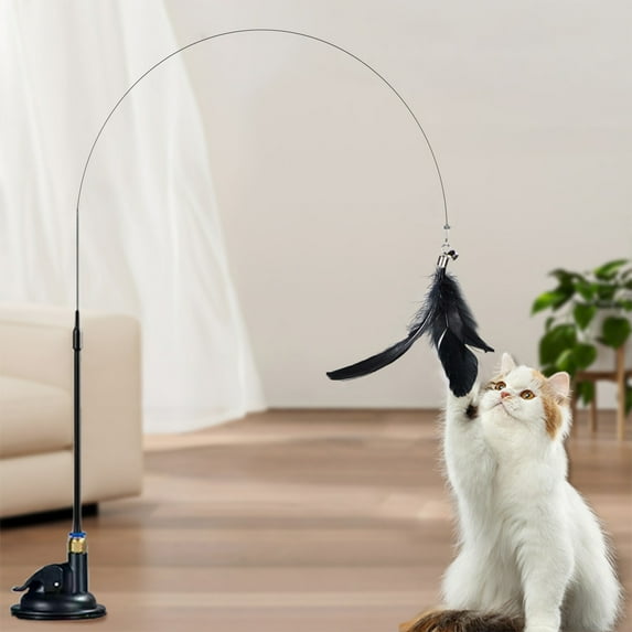 xaoyunyn Interactive Cat Toy with Feathers and Bells Suction Cup Wand for Kittens,Multi Sensory Stimulating Play Stick with Ergonomic Handle,Exercise and Entertainment